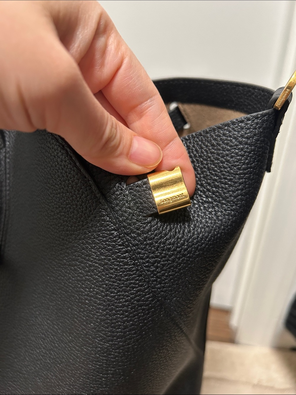 Authentic Songmont Large Yore Tote Bag| Onyx Black Leather Laptop Work Travel - Picture 9 of 15